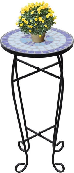 vidaXL - Bijzeltafel - mozaïek - blauw - en - wit