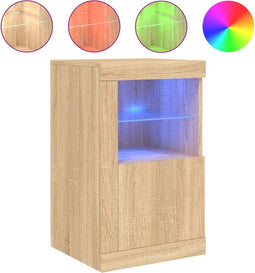 vidaXL - Bijzetkast - met - LED-verlichting - bewerkt - hout - sonoma - eikenkleurig