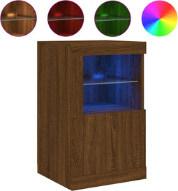 vidaXL - Bijzetkast - met - LED-verlichting - bewerkt - hout - bruineikenkleurig
