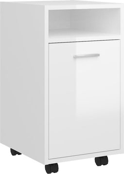 vidaXL - Bijzetkast - met - wielen - 33x38x60 - cm - spaanplaat - hoogglans - wit