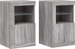 vidaXL - Bijzetkastjes - met - LED - 2 - st - bewerkt - hout - grijs - sonoma - eikenkleur