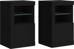 vidaXL - Bijzetkastjes - met - LED-verlichting - 2 - st - bewerkt - hout - zwart