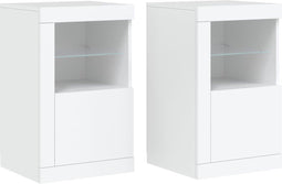 vidaXL - Bijzetkastjes - met - LED-verlichting - 2 - st - bewerkt - hout - wit