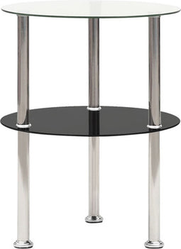 vidaXL - Bijzettafel - 2-laags - 38 - cm - gehard - glas - transparant - en - zwart