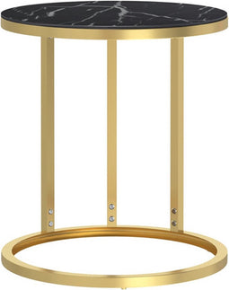 vidaXL - Bijzettafel - 45 - cm - gehard - glas - goudkleurig - en - zwartmarmer