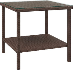 vidaXL - Bijzettafel - 45x45x45 - cm - poly - rattan - en - gehard - glas - bruin