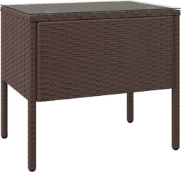 vidaXL - Bijzettafel - 53x37x48 - cm - poly - rattan - en - gehard - glas - bruin