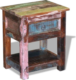 vidaXL - Bijzettafel - met - lade - 43x33x51 - cm - massief - gerecycled - hout
