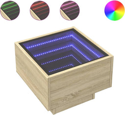 vidaXL - Bijzettafel - met - LED - 40x40x30 - cm - bewerkt - hout - sonoma - eikenkleur