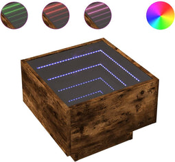 vidaXL - Bijzettafel - met - LED - 40x40x30 - cm - bewerkt - hout - gerookt - eikenkleur