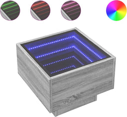 vidaXL - Bijzettafel - met - LED - 40x40x30 - cm - bewerkt - hout - grijs - sonoma - eiken