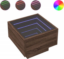 vidaXL - Bijzettafel - met - LED - 40x40x30 - cm - bewerkt - hout - bruin - eikenkleur