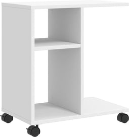 vidaXL - Bijzettafel - met - wieltjes - 50x30x55 - bewerkt - hout - wit