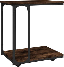 vidaXL - Bijzettafel - met - wieltjes - 50x35x55,5 - cm - hout - gerookt - eikenkleur
