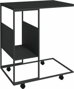 vidaXL - Bijzettafel - met - wieltjes - 55x36x63,5 - cm - bewerkt - hout - zwart