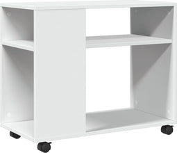 vidaXL - Bijzettafel - met - wieltjes - 70x35x60 - cm - bewerkt - hout - wit