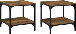 vidaXL - Bijzettafels - 2 - st - 40x40x40 - cm - bewerkt - hout - gerookt - eiken