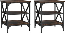 vidaXL - Bijzettafels - 2 - st - 40x42x50 - cm - bewerkt - hout - gerookt - eikenkleurig