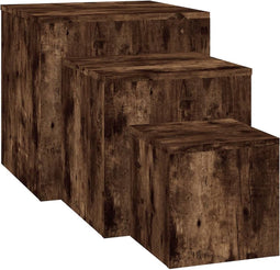 vidaXL - Bijzettafels - 3 - st - bewerkt - hout - gerookt - eikenkleurig