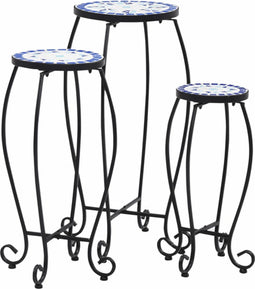 vidaXL - Bijzettafels - mozaïek - 3 - st - keramiek - blauw - en - wit