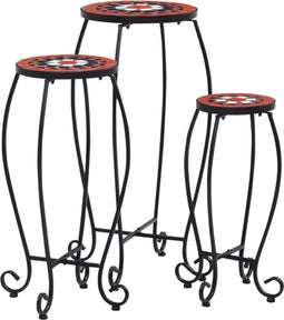 vidaXL - Bijzettafels - mozaïek - 3 - st - keramiek - terracottakleurig - en - wit