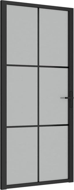 vidaXL - Binnendeur - 93x201,5 - cm - matglas - en - aluminium - zwart