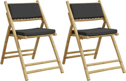 vidaXL - Bistroset - 2 - st - inklapbaar - met - kussens - bamboe - donkergrijs