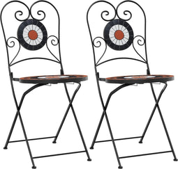 vidaXL - Bistrostoelen - 2 - st - inklapbaar - keramiek - terracottakleurig - en - wit