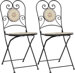 vidaXL - Bistrostoelen - 2 - st - inklapbaar - keramiek - terracottakleurig - en - wit
