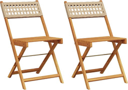vidaXL - Bistrostoelen - 2 - st - massief - acaciahout - en - poly - rattan - beige