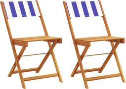 vidaXL - Bistrostoelen - 2 - st - massief - acaciahout - en - stof - blauw - en - wit