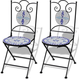 vidaXL - Bistrostoelen - inklapbaar - 2 - st - keramiek - blauw - en - wit