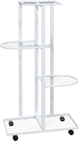 vidaXL - Bloemenstandaard - met - wielen - 4-laags - 44x23x80 - cm - ijzer - wit