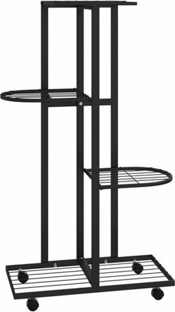 vidaXL - Bloemenstandaard - met - wielen - 4-laags - 44x23x80 - cm - ijzer - zwart