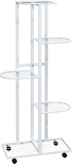vidaXL - Bloemenstandaard - met - wielen - 5-laags - 44x23x100 - cm - ijzer - wit