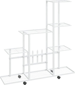 vidaXL - Bloemenstandaard - met - wielen - 94,5x25x92,5 - cm - metaal - wit