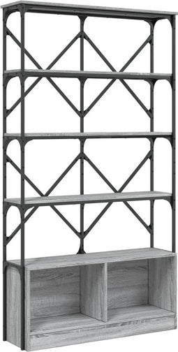vidaXL - Boekenkast - 100x26x180 - cm - bewerkt - hout - en - metaal - grijs - sonoma