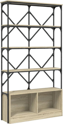 vidaXL - Boekenkast - 100x26x180 - cm - bewerkt - hout - en - metaal - sonoma - eiken