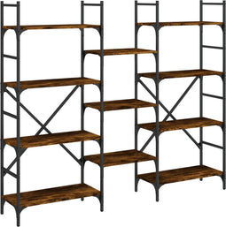 vidaXL - Boekenkast - 160x28,5x136,5 - cm - bewerkt - hout - gerookt - eikenkleurig