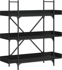 vidaXL - Boekenkast - 3-laags - 100x33x108,5 - cm - bewerkt - hout - zwart