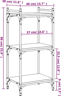 vidaXL - Boekenkast - 3-laags - 40x30x86 - cm - bewerkt - hout - bruin - eikenkleur