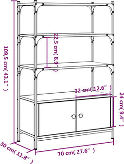 vidaXL - Boekenkast - 3-laags - 70x30x109,5 - cm - bewerkt - hout - grijs - sonoma