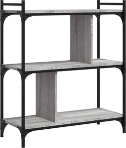 vidaXL - Boekenkast - 3-laags - 76x32x88 - cm - bewerkt - hout - grijs - sonoma