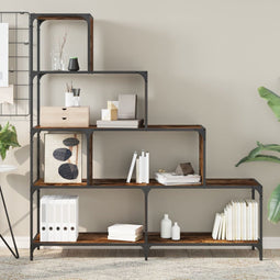 vidaXL - Boekenkast - 4-laags - 139x33,5x149 - cm - bewerkt - hout - gerookt - eiken