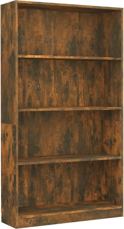 vidaXL - Boekenkast - 4-laags - 80x24x142 - cm - bewerkt - hout - gerookt - eikenkleur