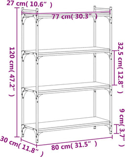 vidaXL - Boekenkast - 4-laags - 80x30x120 - cm - bewerkt - hout - sonoma - eikenkleur