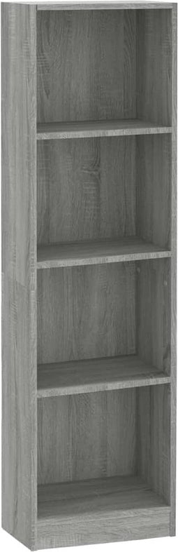 vidaXL - Boekenkast - 4 - schappen - 40x24x143 - cm - bewerkt - hout - grijs - sonoma