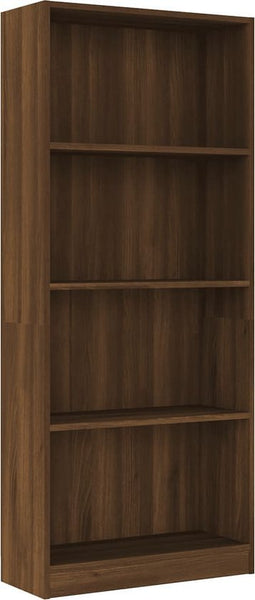 vidaXL - Boekenkast - 4 - schappen - 60x24x142 - cm - bewerkt - hout - bruin - eikenkleur