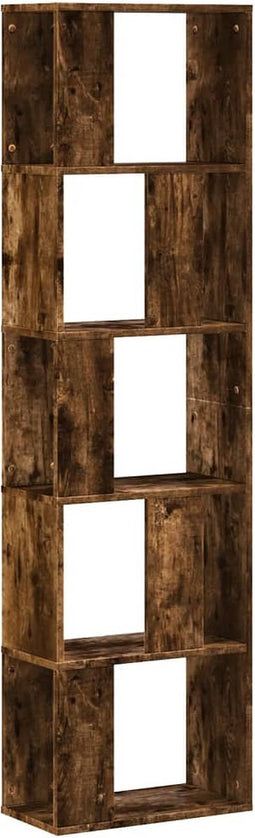 vidaXL - Boekenkast - 5-laags - 45x23,5x162,5 - cm - bewerkt - hout - gerookt - eiken