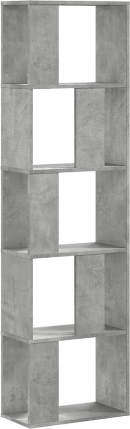 vidaXL - Boekenkast - 5-laags - 45x23,5x162,5 - cm - bewerkt - hout - betongrijs